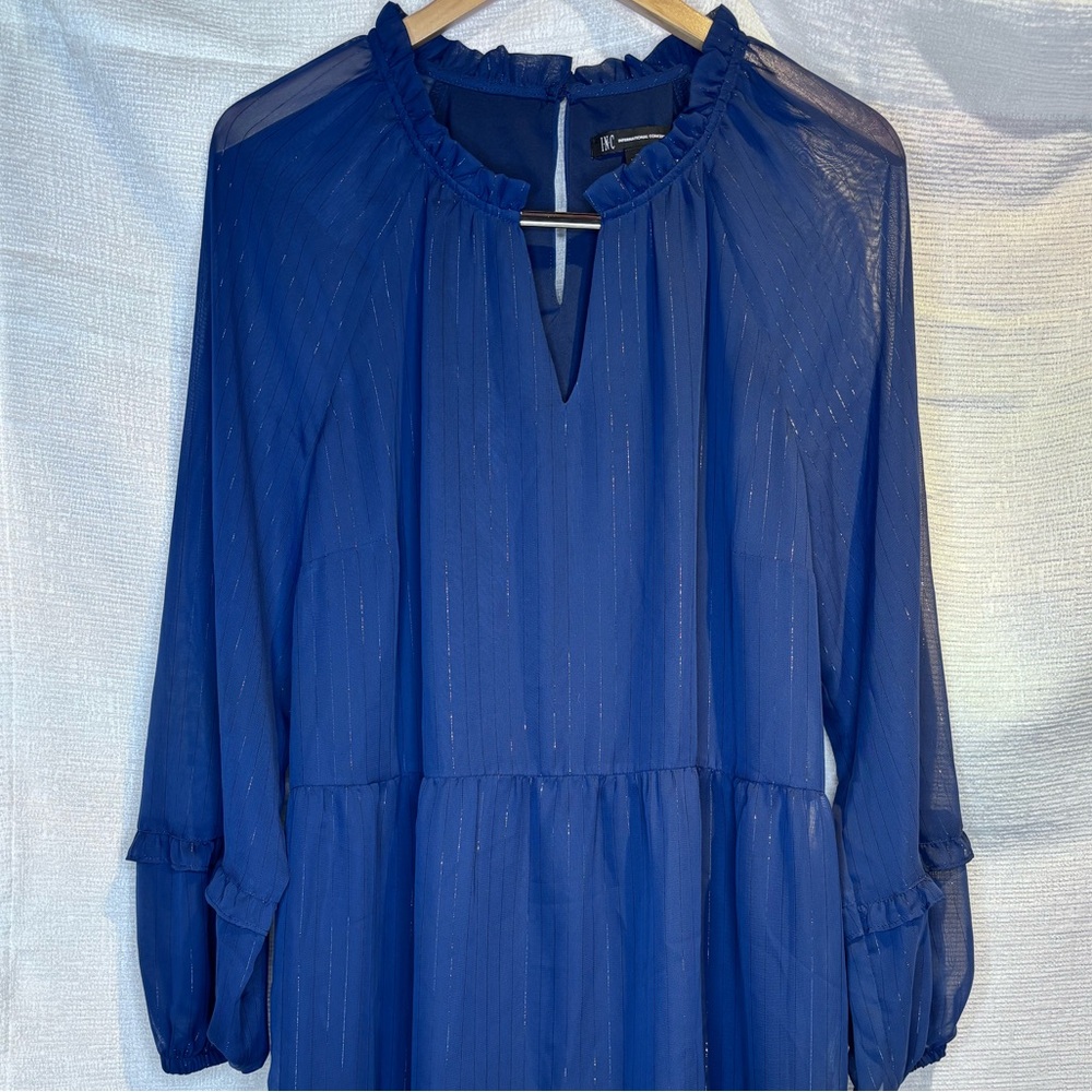 INC Metallic-Striped Chiffon Minidress Navy Blue